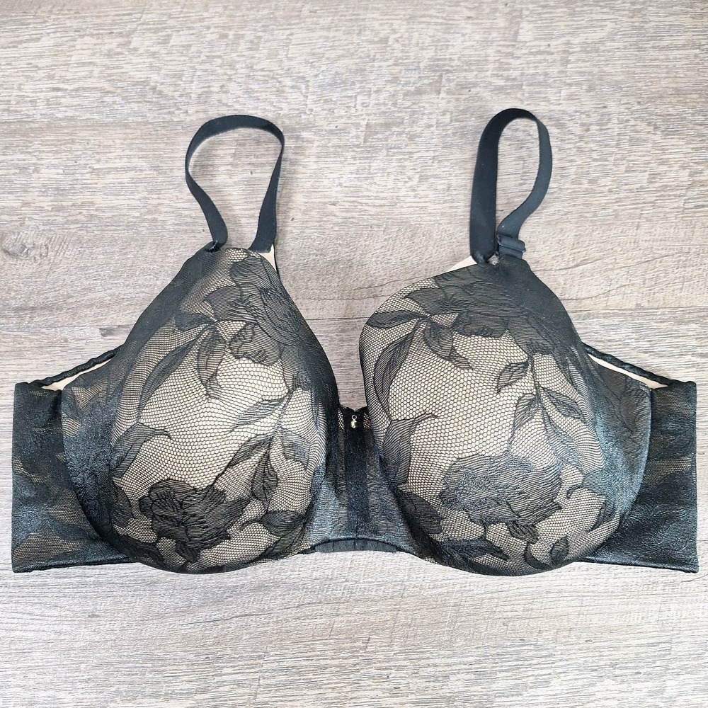 Cacique Bra 40DDD Black Lace Lightly Lined Balconette Underwire
